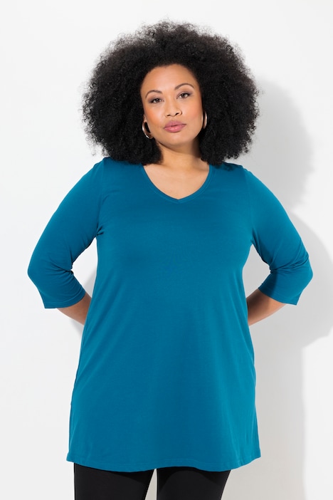 V-Neck Swing A-line Hem Cotton Knit Tunic