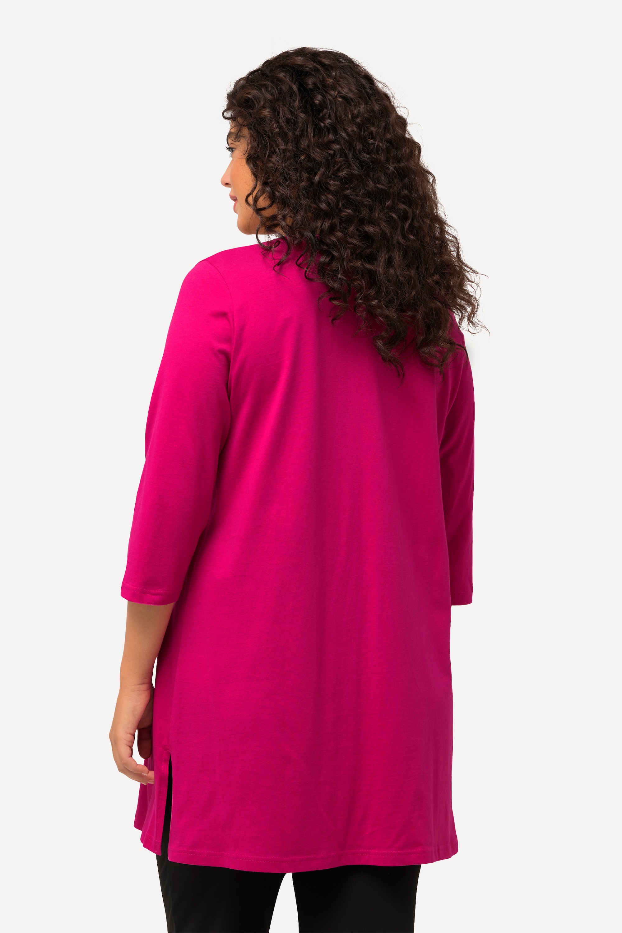 Ulla Popken Damen große Größen Longshirt A Linie V Ausschnitt 3 4 Arm 825989