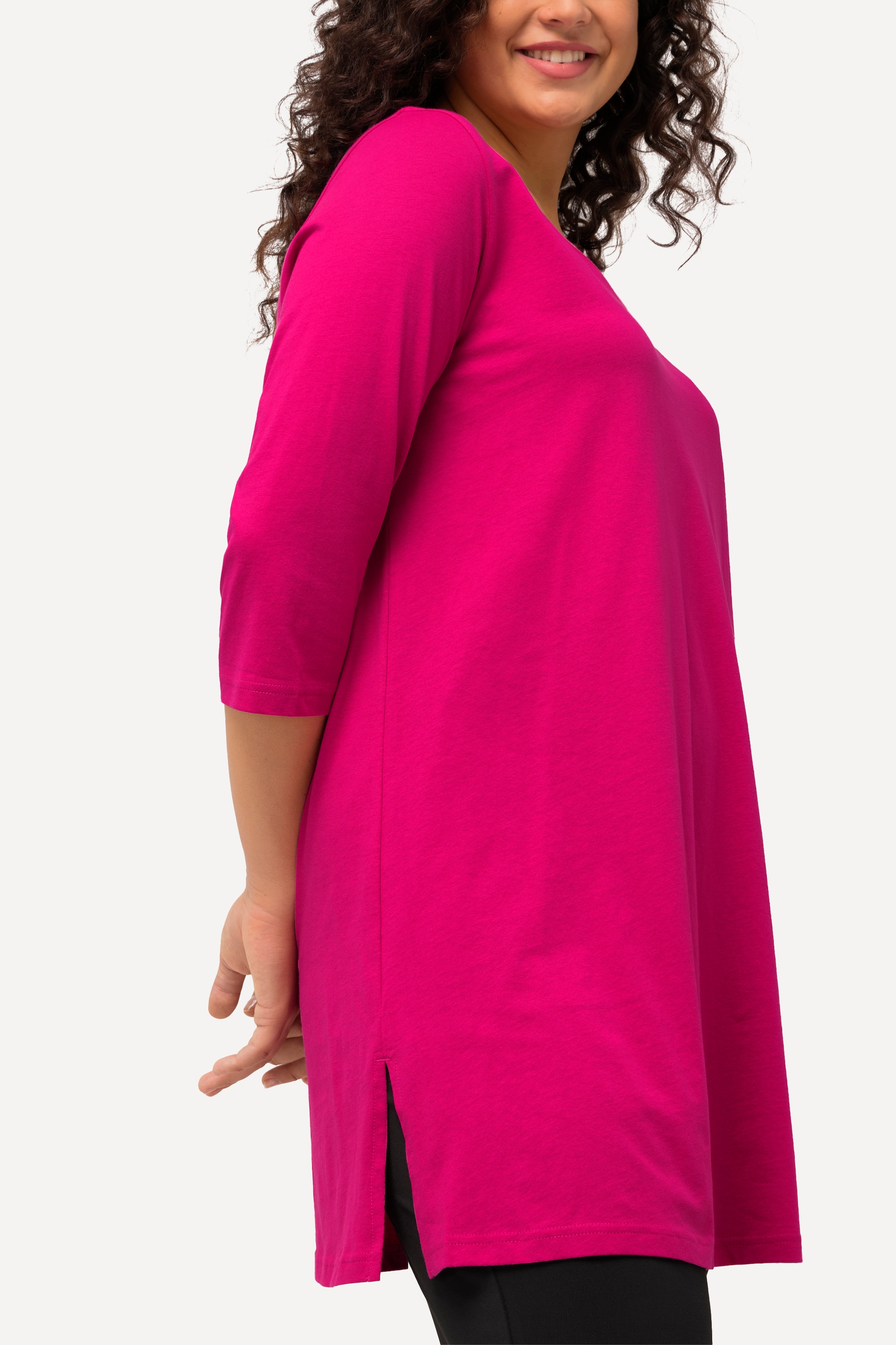 Ulla Popken Damen große Größen Longshirt A Linie V Ausschnitt 3 4 Arm 825989