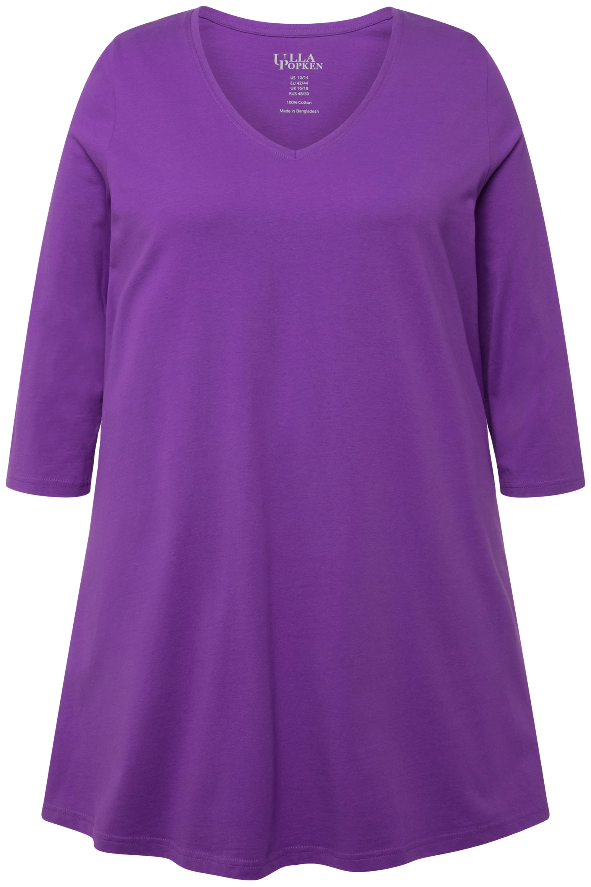 Ulla Popken Damen große Größen Longshirt A Linie V Ausschnitt 3 4 Arm 825989