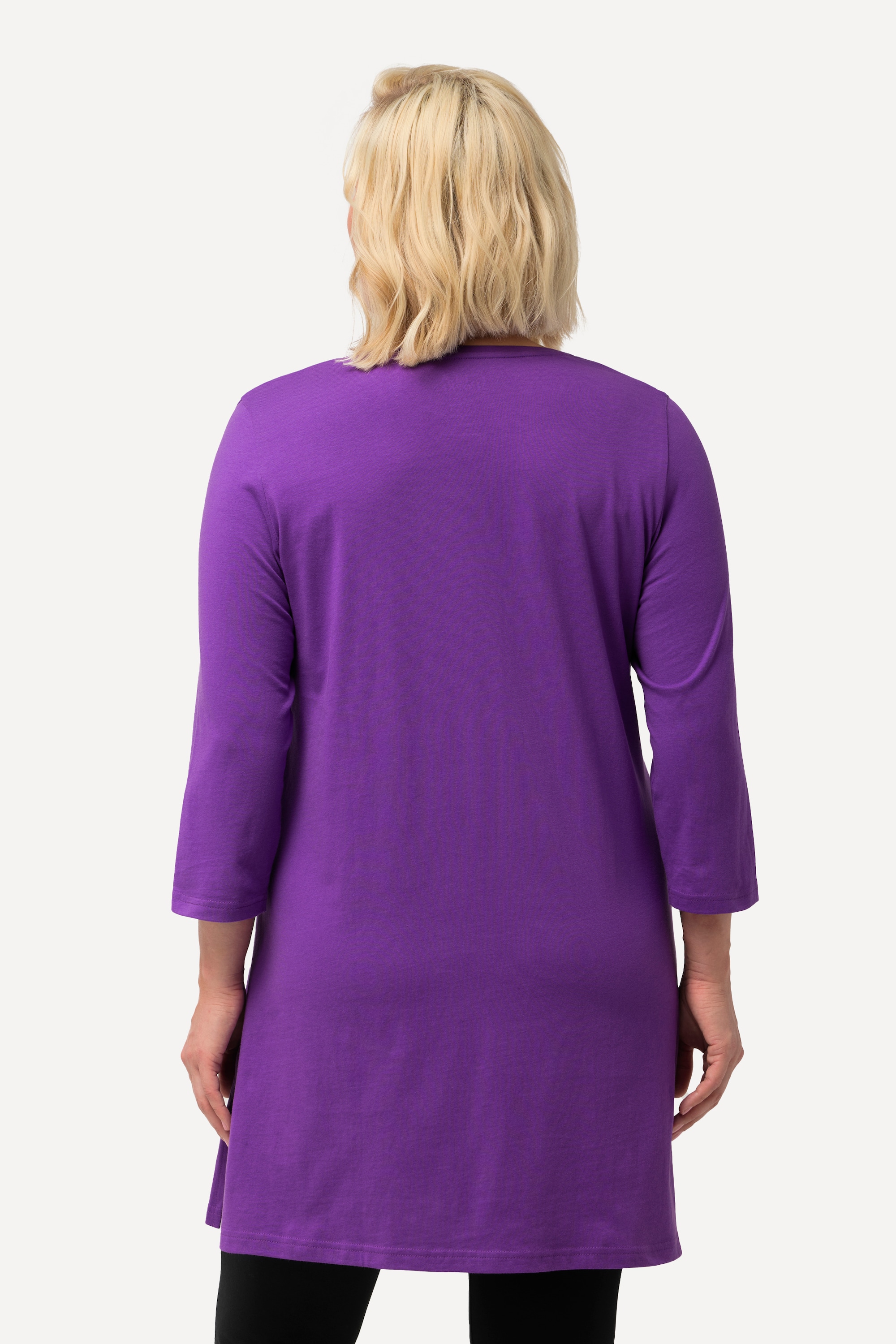 Ulla Popken Damen große Größen Longshirt A Linie V Ausschnitt 3 4 Arm 825989
