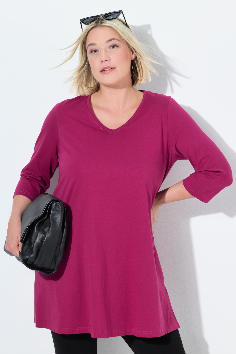 Longshirt, A-lijn, V-hals, 3/4-mouwen