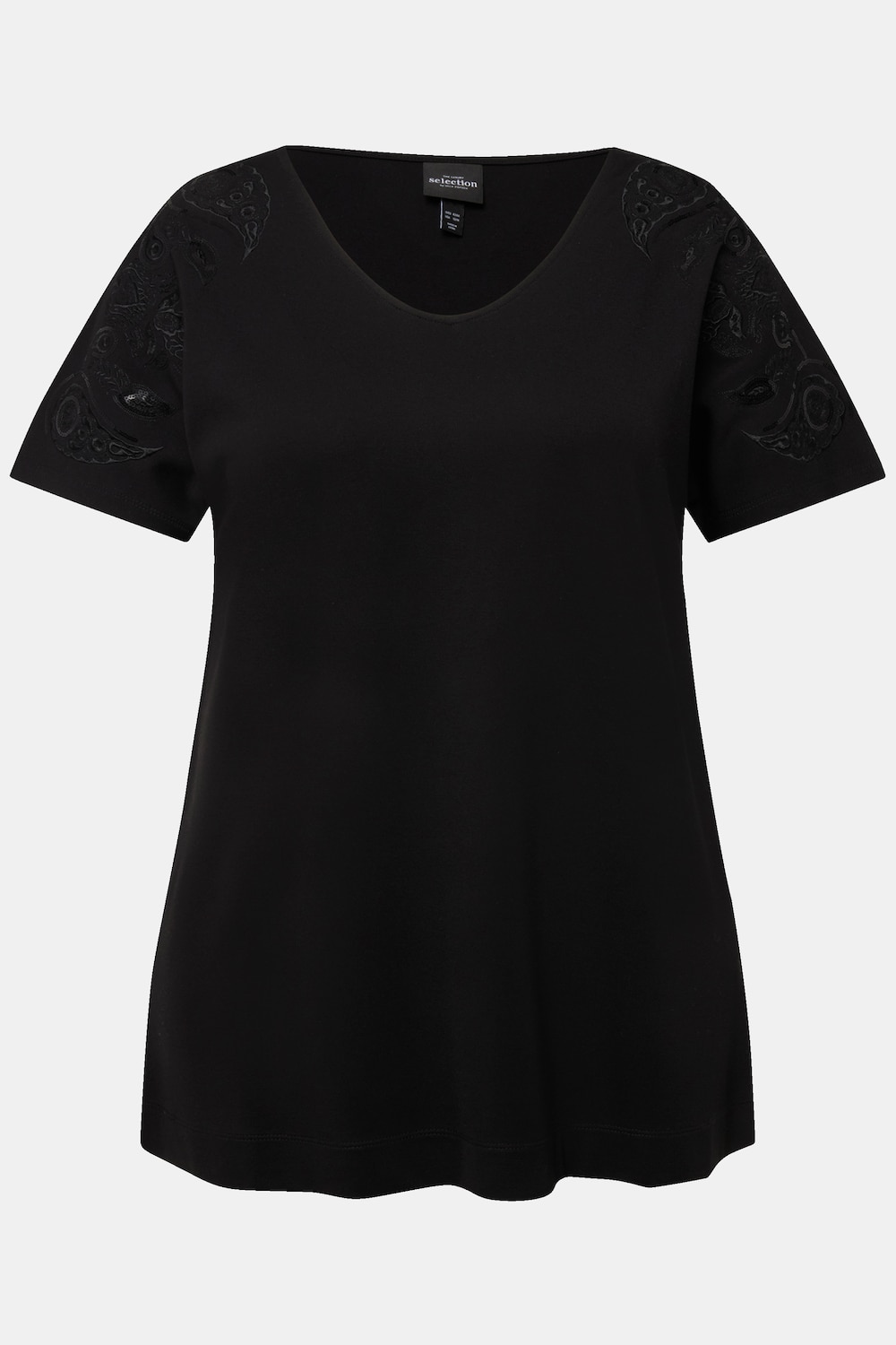 Stora storlekar T-shirt i oversize-modell med paljettbrodyr, Dam, svart, storlek: 50/52, Viskos/Syntetfibrer, Ulla Popken