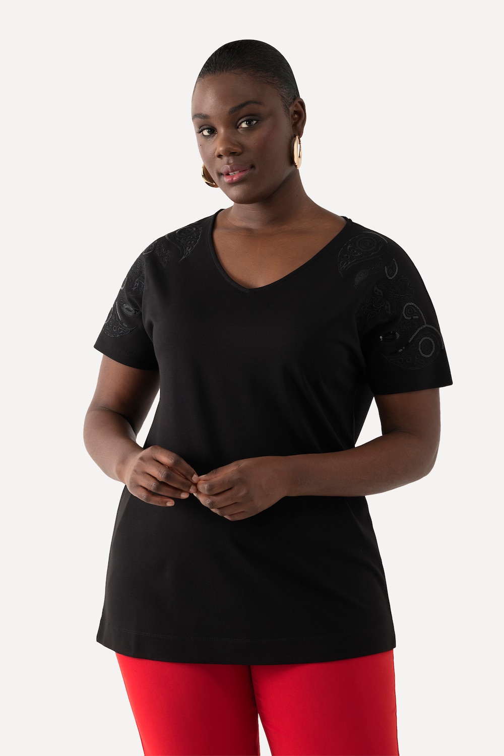 Große Größen T-Shirt, Damen, schwarz, Größe: 50/52, Viskose/Synthetische Fasern, Ulla Popken