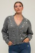 Strickjacke, Boxy Shape, Ziersteinchen, V-Ausschnitt, Langarm