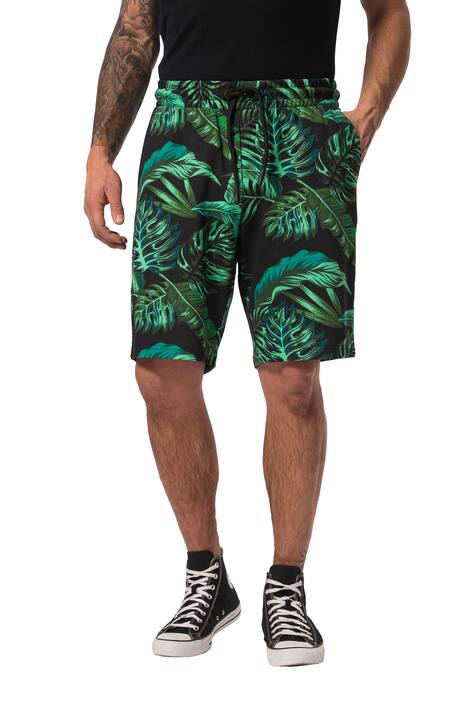 Teplákové bermudy, palmové listy, elastický pas, do 8XL