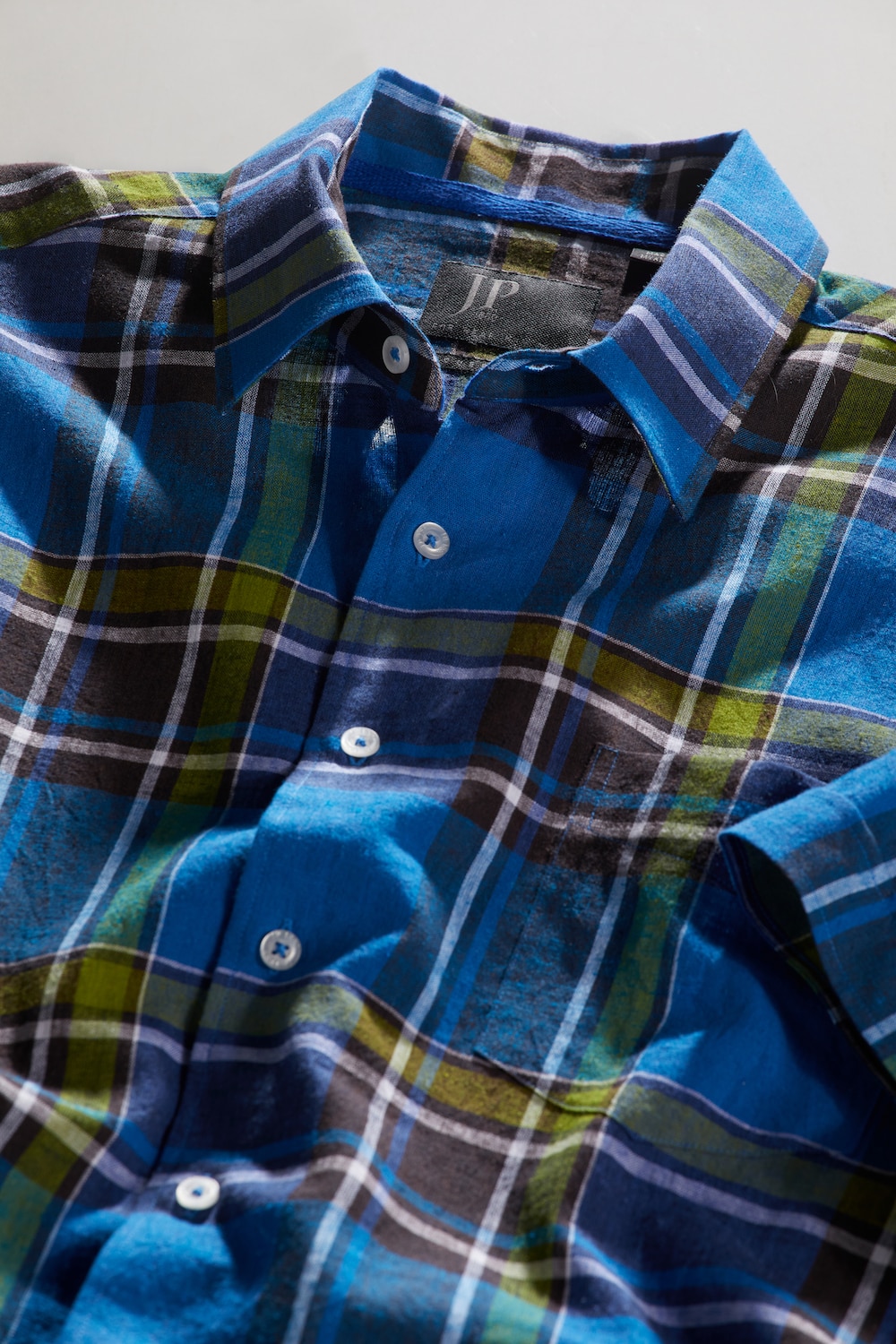Grote Maten Geruit overhemd van een linnenmix, Heren, blauw, Maat: 6XL, Linnen/Katoen, JP1880