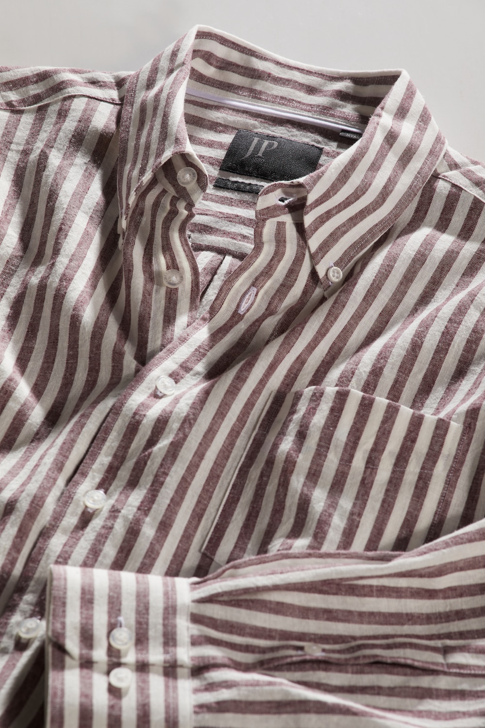 Grote Maten Gestreept overhemd van een linnenmix, Heren, paars, Maat: XXL, Linnen/Katoen, JP1880