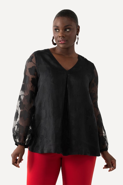 Sheer long sleeve top plus size online