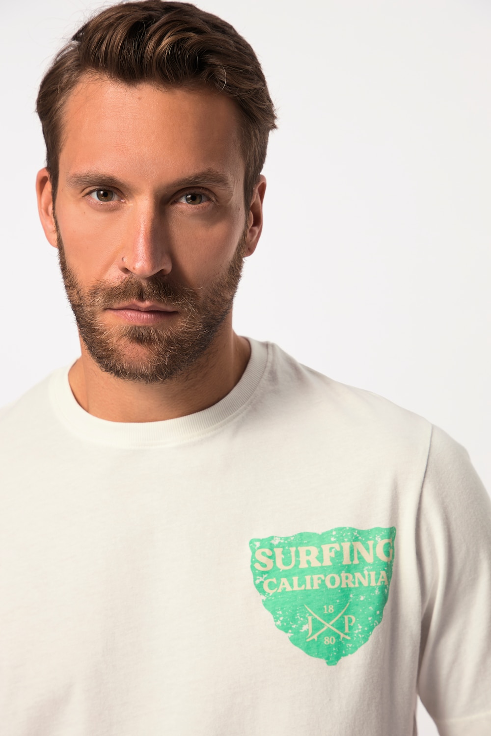 Stora storlekar T-shirt med print på bröstet, Her, vit, storlek: 5XL, Bomull, JP1880