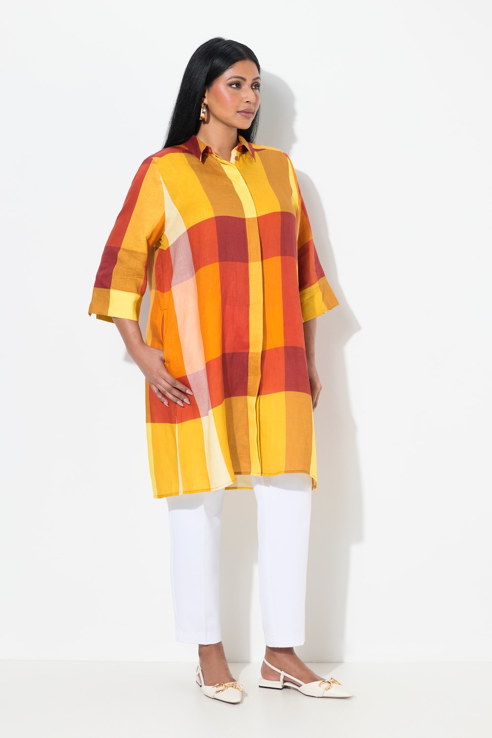 Große Größen Leinen-Longbluse, Damen, orange, Größe: 50/52, Leinen, Ulla Popken