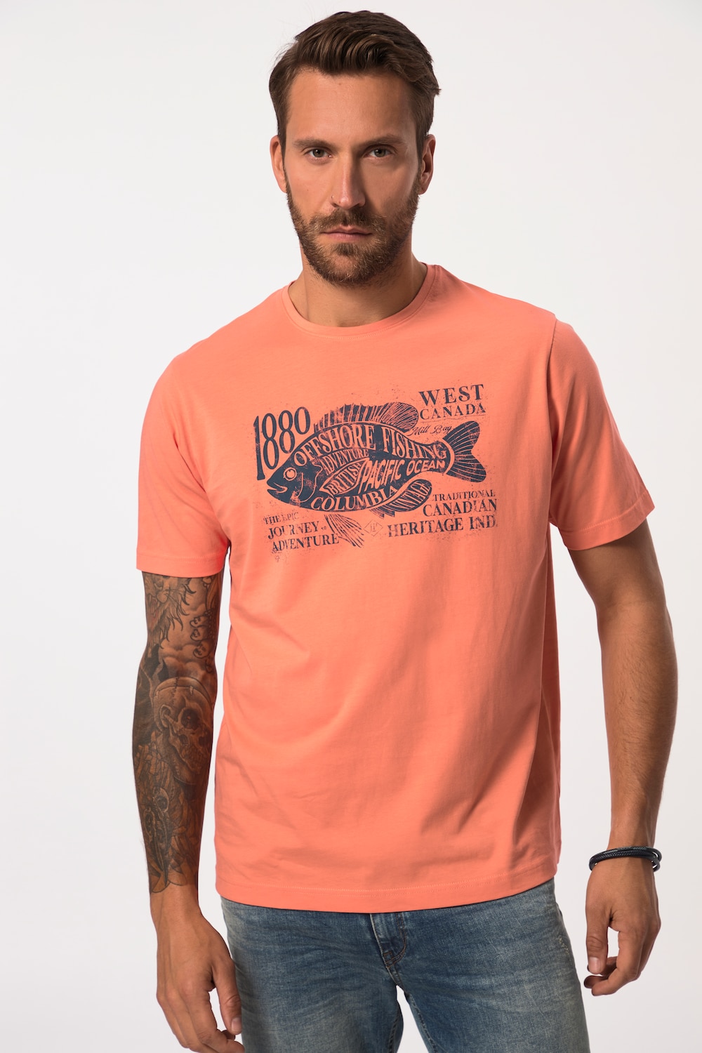 Grote Maten T-shirt, Heren, oranje, Maat: 4XL, Katoen, JP1880