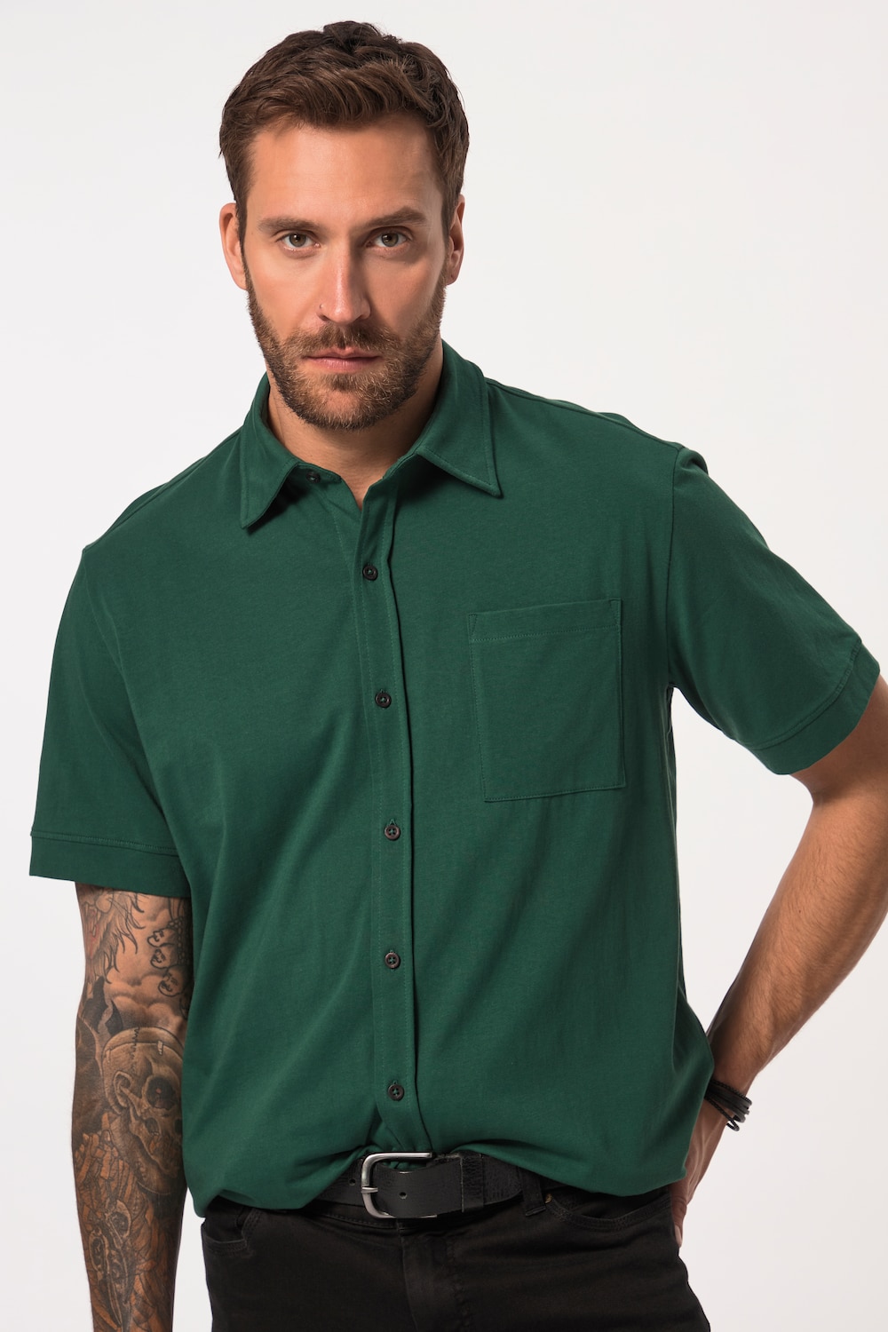 Grote Maten Jersey overhemd, Heren, groen, Maat: XL, Katoen, JP1880