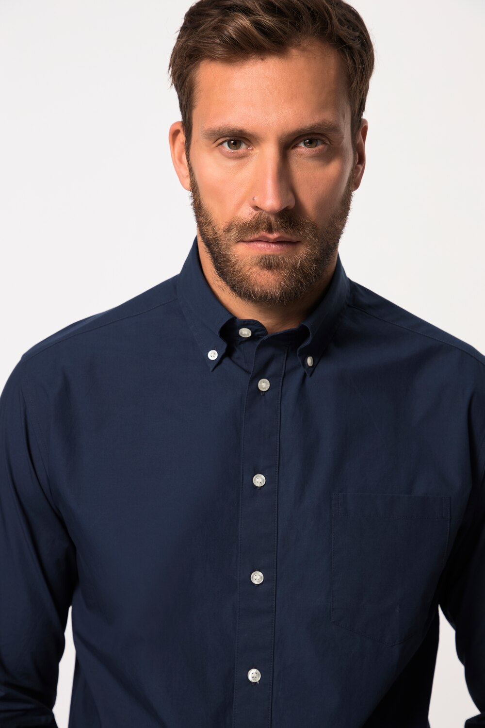 Stora storlekar Skjorta med lång ärm och buttondown-krage, Her, blå, storlek: 7XL, Bomull, JP-Aware