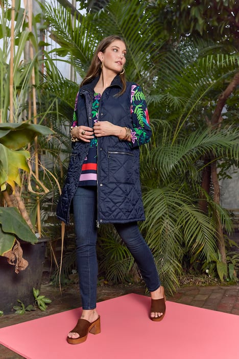 Vestă lungă matlasată, maletă, fermoar, buzunare cu fermoar