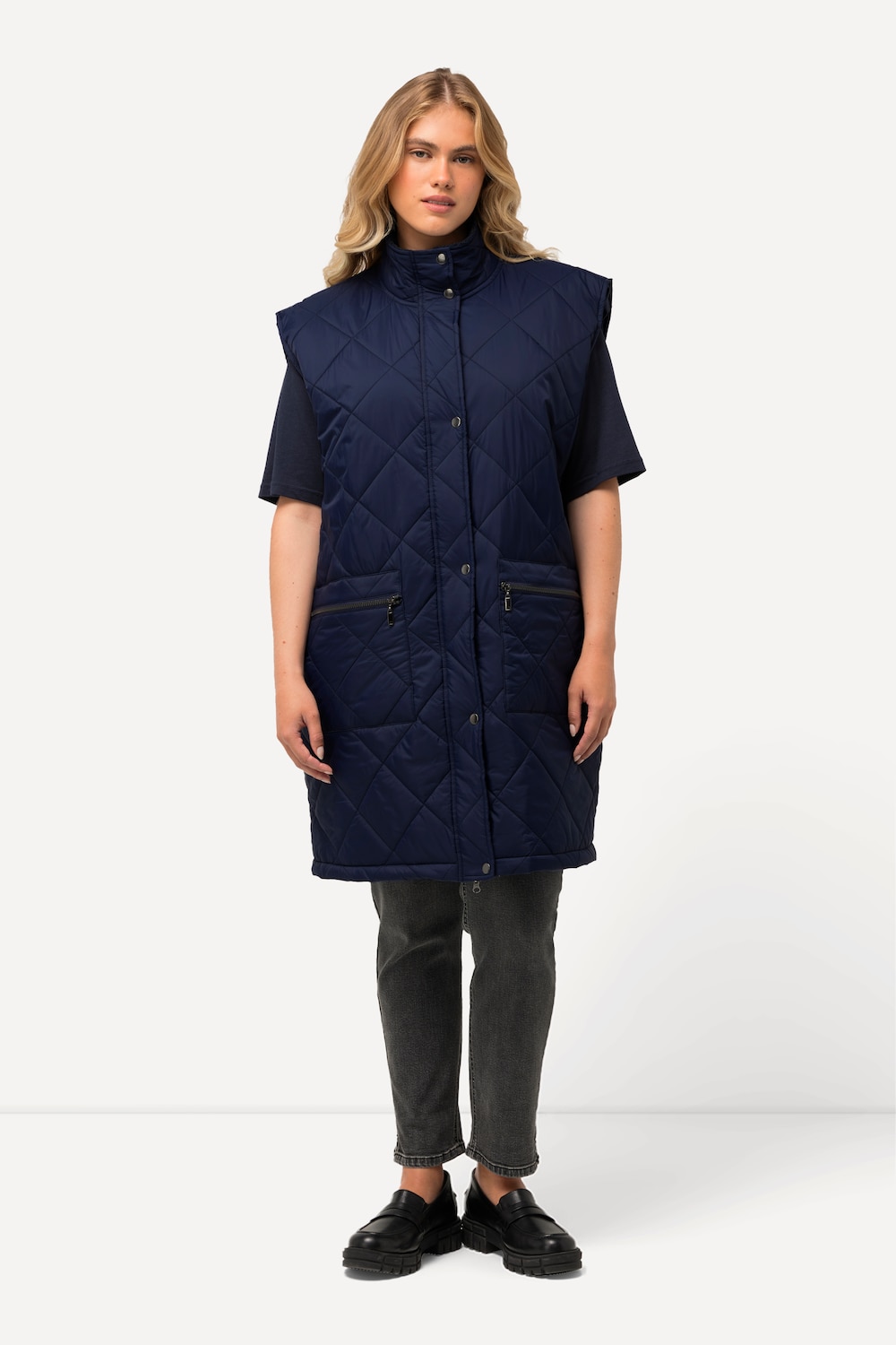 Große Größen Long-Steppweste, Damen, blau, Größe: 42/44, Polyester/Synthetische Fasern, Ulla Popken