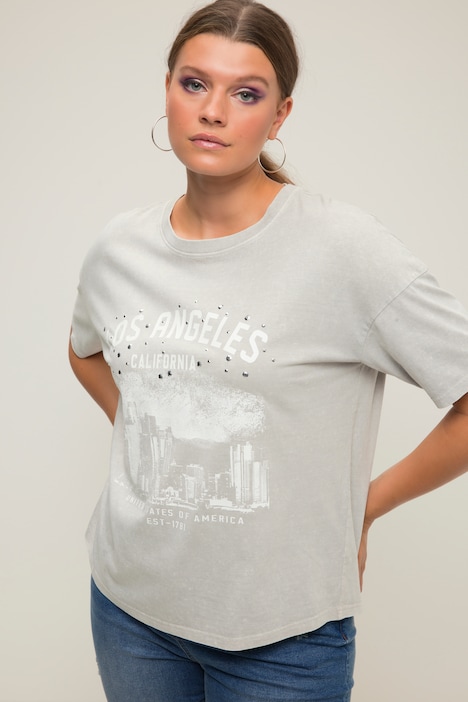 T-Shirt, oversized, Print med rhinsten, Rund hals, kortærmet