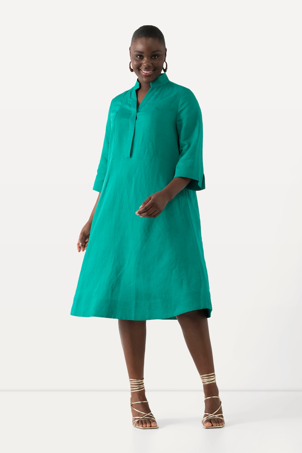 Grote Maten Midi-jurk, Dames, groen, Maat: 58/60, Linnen/Viscose, Ulla Popken