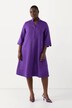 Linen Blend Flared 3/4 Sleeve Midi Dress