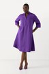Linen Blend Flared 3/4 Sleeve Midi Dress