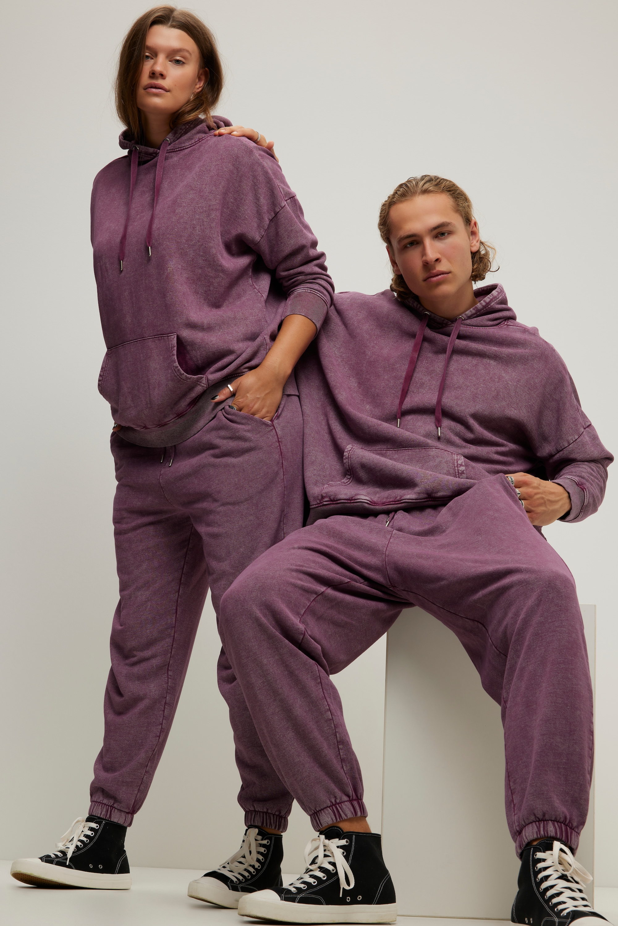 Studio Untold Damen große Größen Sweatpants Wide Legs Washing Effekt Elastikbund