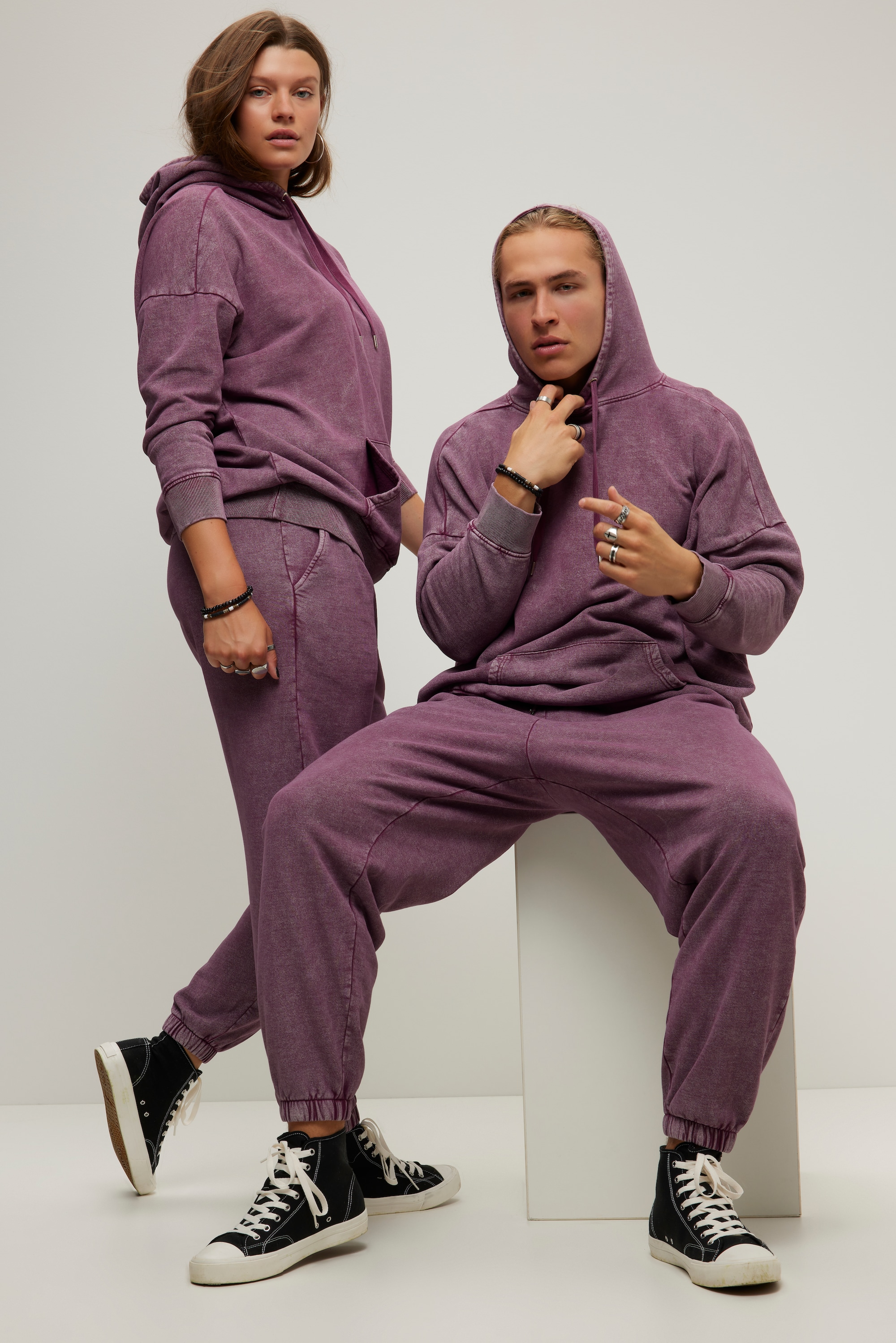 Studio Untold Damen große Größen Sweatpants Wide Legs Washing Effekt Elastikbund