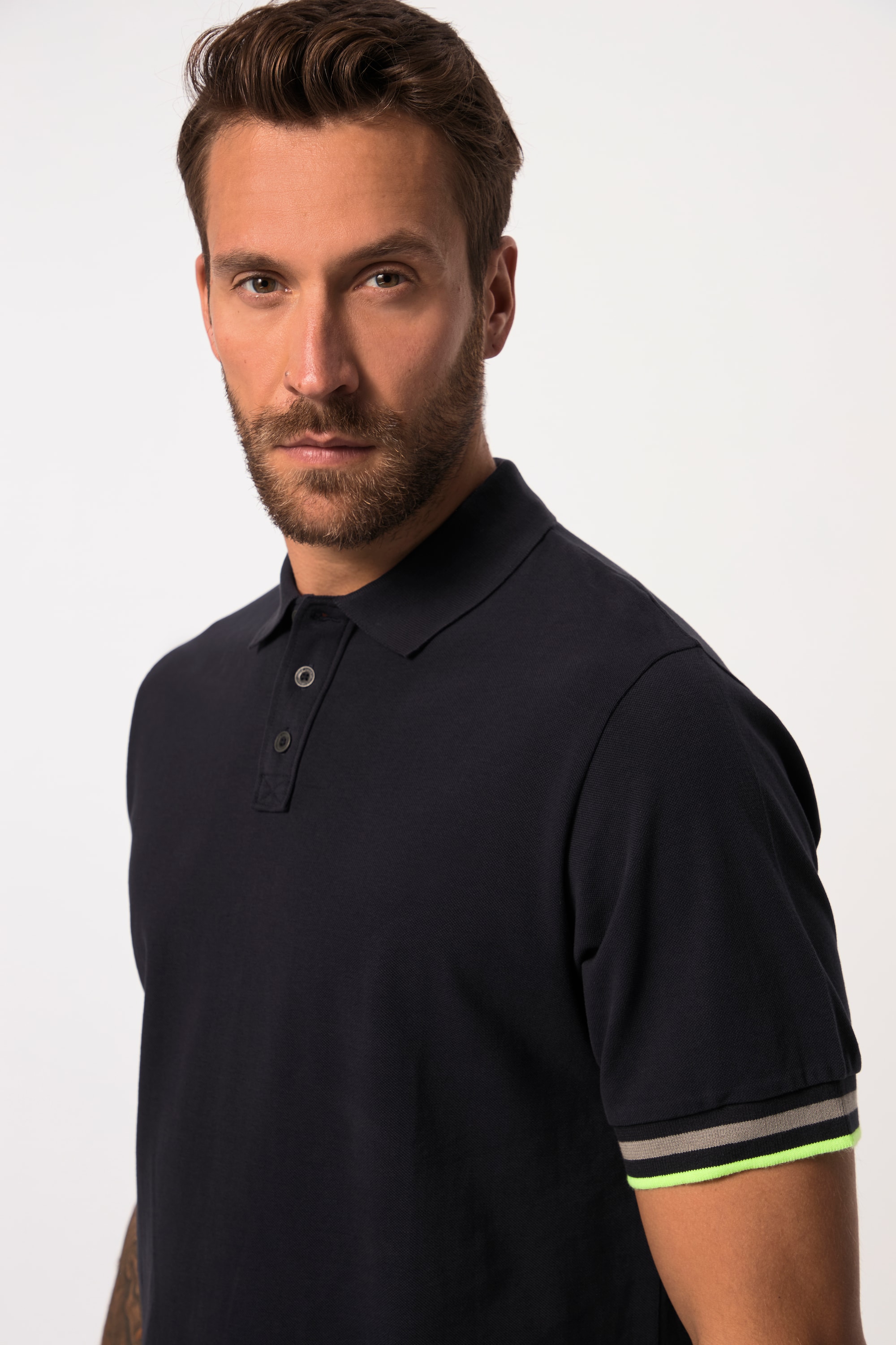 JP 1880 Herren große Größen Poloshirt Halbarm Piqué Streifenbündchen