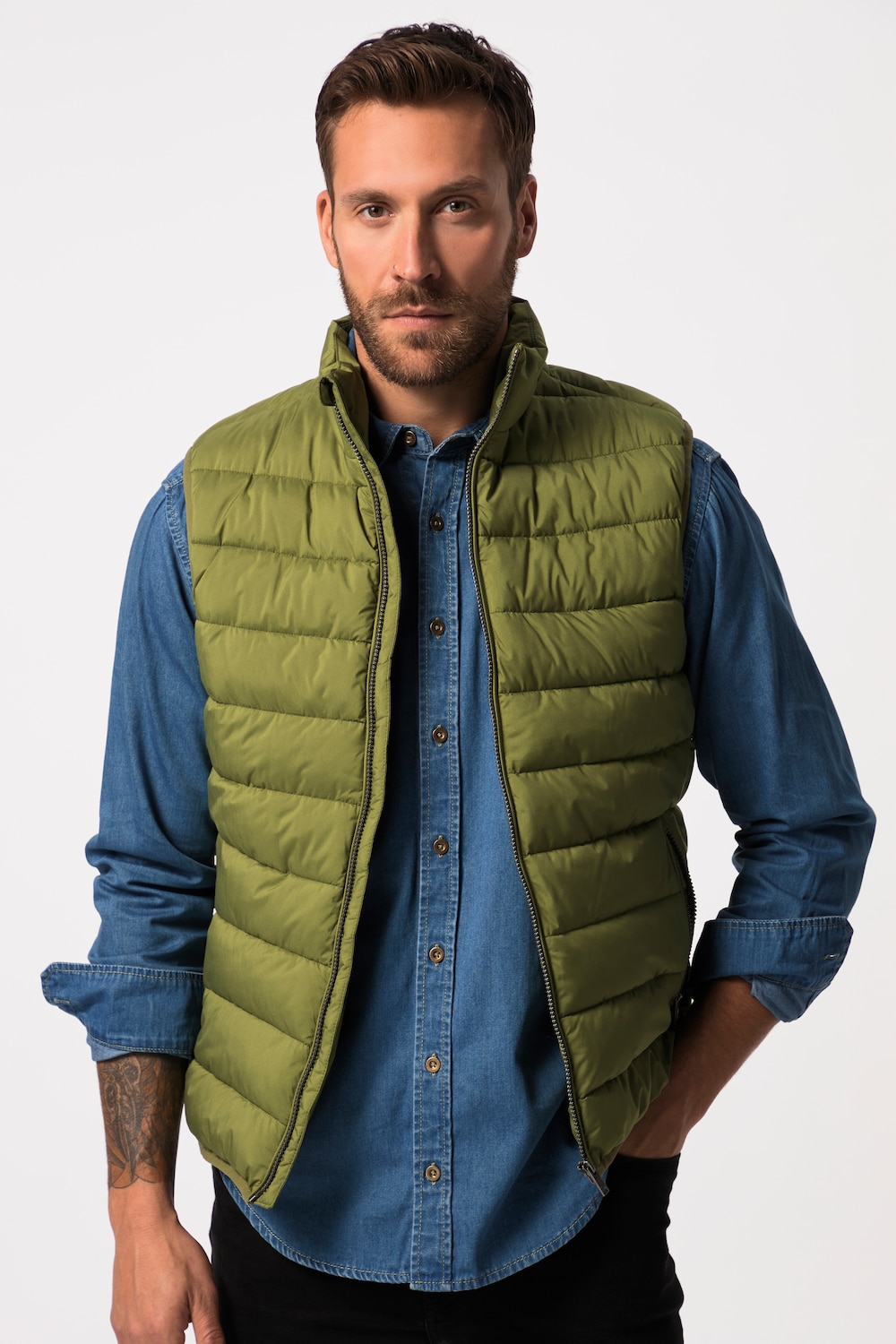 Stora storlekar Quiltad väst, Her, grön, storlek: 6XL, Polyester, JP1880