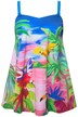 Plavkové šaty, papoušci, měkké košíčky, odepínací ramínka, recyklovaný materiál