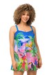 Plavkové šaty, papoušci, měkké košíčky, odepínací ramínka, recyklovaný materiál