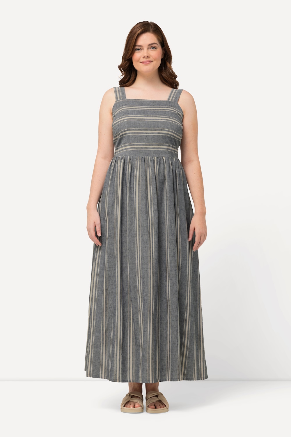 Große Größen Maxikleid, Damen, blau, Größe: 54/56, Baumwolle/Leinen, Ulla Popken