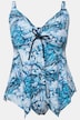 Tankini avec imprimé ailes, découpe, bonnets souples et finition en pointe. Matières recyclées