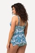 Tankini avec imprimé ailes, découpe, bonnets souples et finition en pointe. Matières recyclées