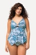 Tankini avec imprimé ailes, découpe, bonnets souples et finition en pointe. Matières recyclées