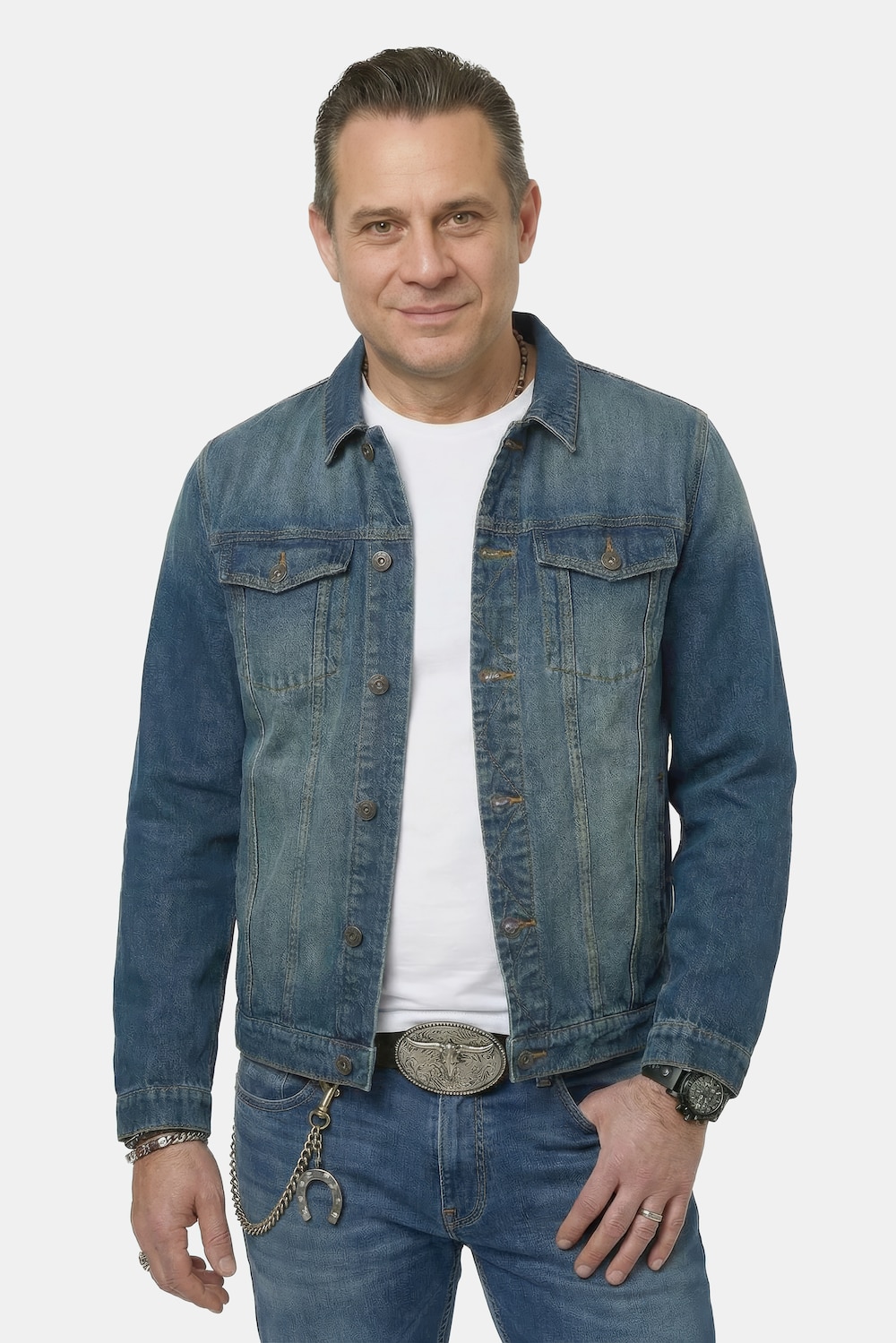 JP 1880 Jeansjacke, Brusttaschen, Knopfleiste, bis 8 XL