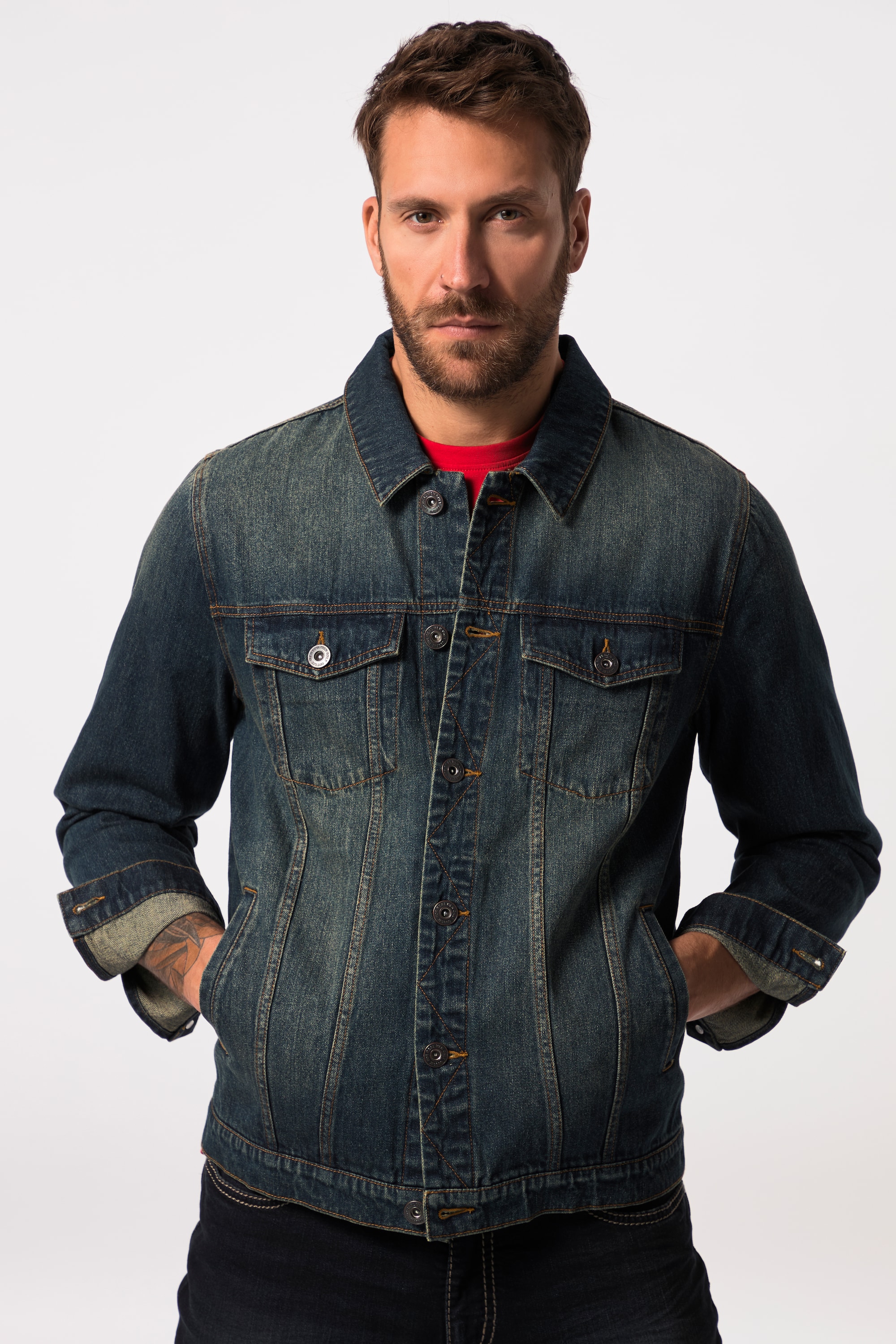 JP 1880 Herren große Größen JP 1880 Jeansjacke Brusttaschen Knopfleiste