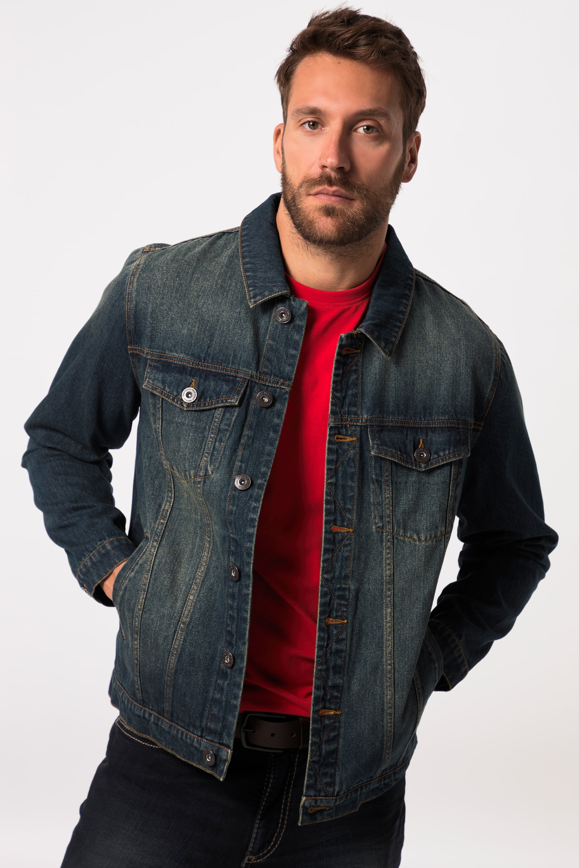 JP 1880 Herren große Größen JP 1880 Jeansjacke Brusttaschen Knopfleiste