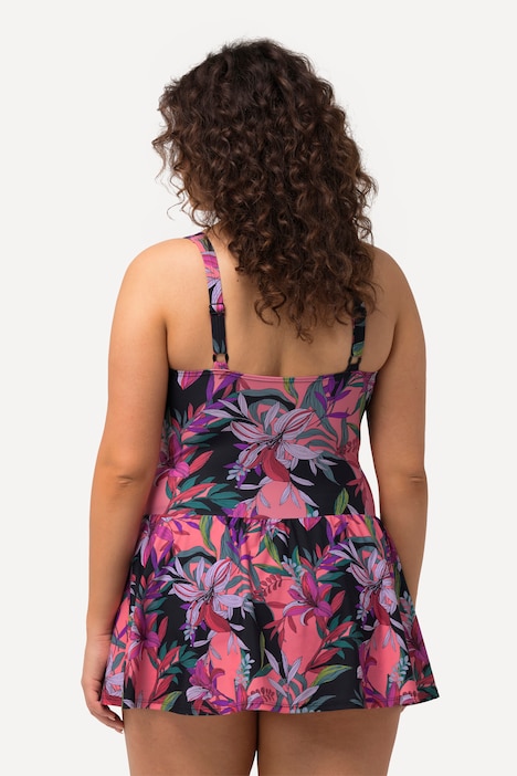 Tropical Print Swim Dress, black | Ulla Popken