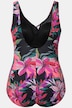 Maillot de bain floral à bonnets souples et décolleté esprit cache-cœur. Matière recyclée