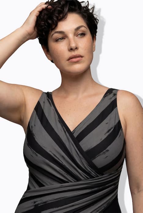 Badeanzug, Streifen, Softcups, Drapierung, recycelt