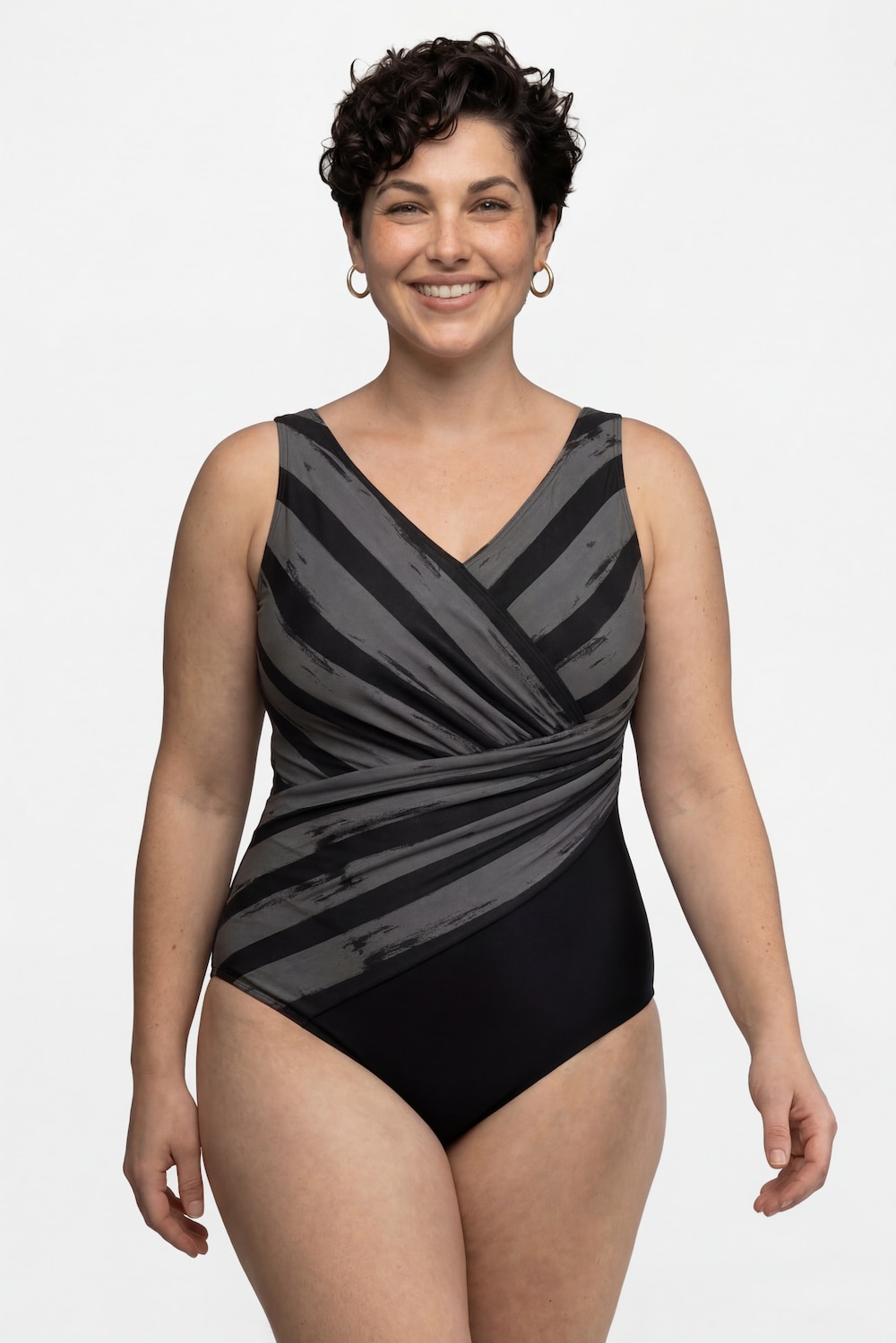 Badpak, strepen, zachte cups, draperie, gerecycled