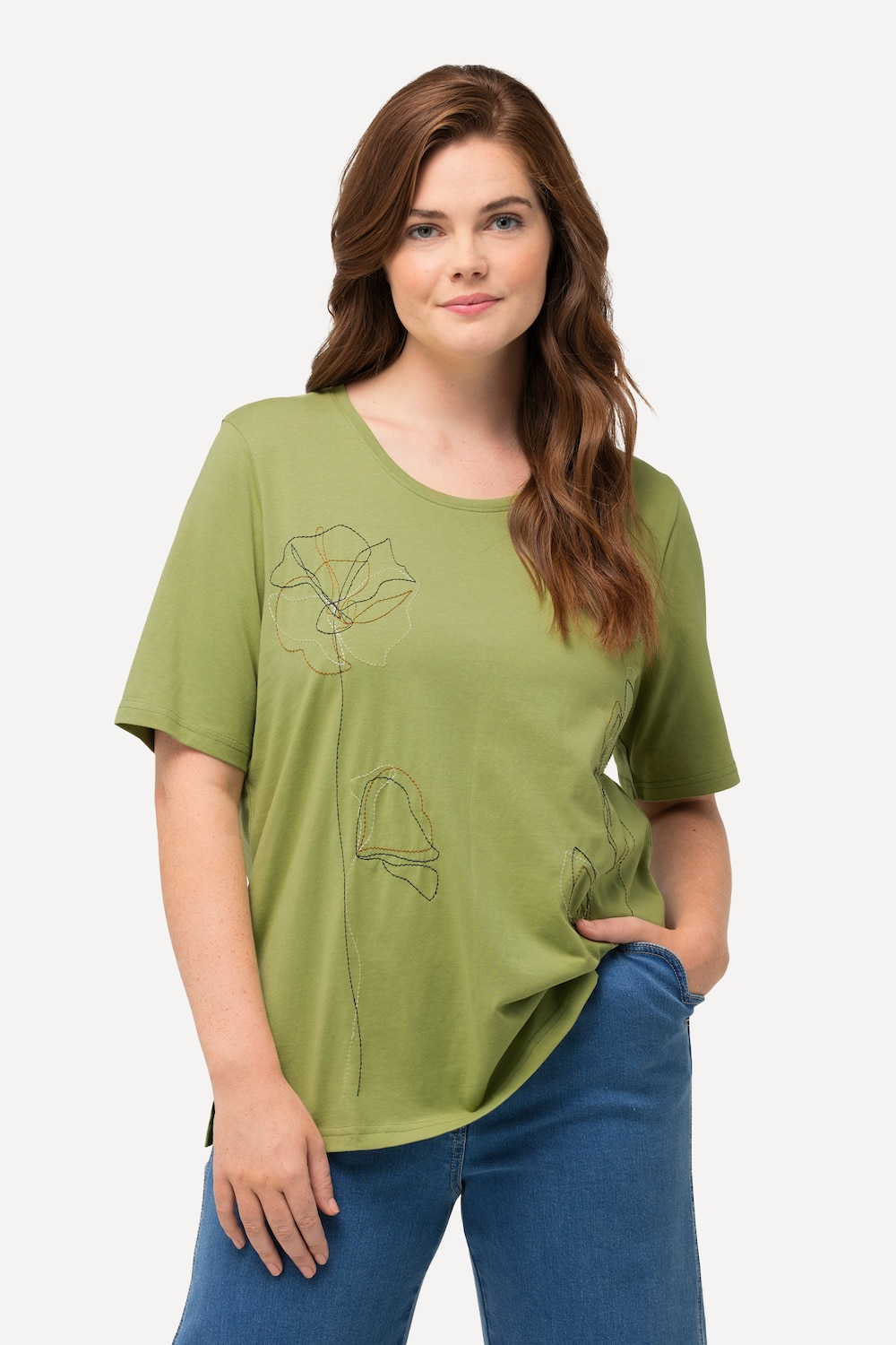 Grote Maten T-shirt, Dames, groen, Maat: 50/52, Katoen, Ulla Popken