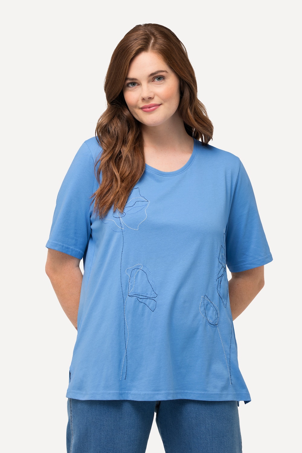 Grote Maten T-shirt, Dames, blauw, Maat: 42/44, Katoen, Ulla Popken