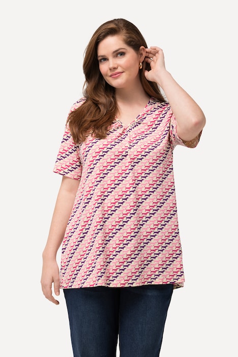 Dog Print Pleat Stretch Tee