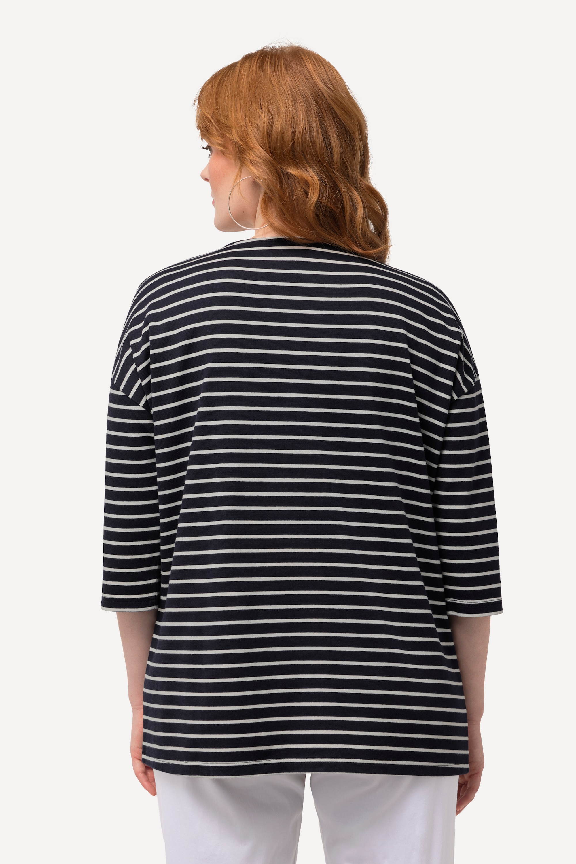 Ulla Popken Damen große Größen Ringelshirt Stickerei Oversized Rundhals