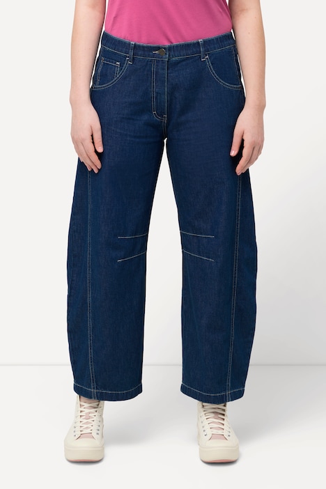 Eco Cotton Barrel Leg Elastic Waist Jeans