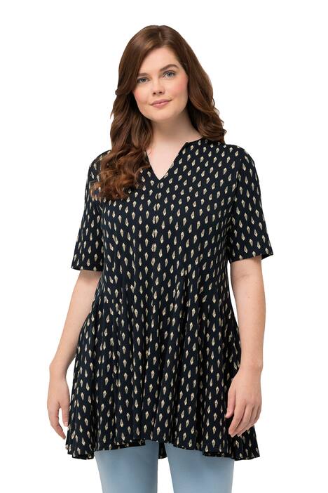 Tričko, mušle, godetové sklady, tunikový výstřih, krátké rukávy