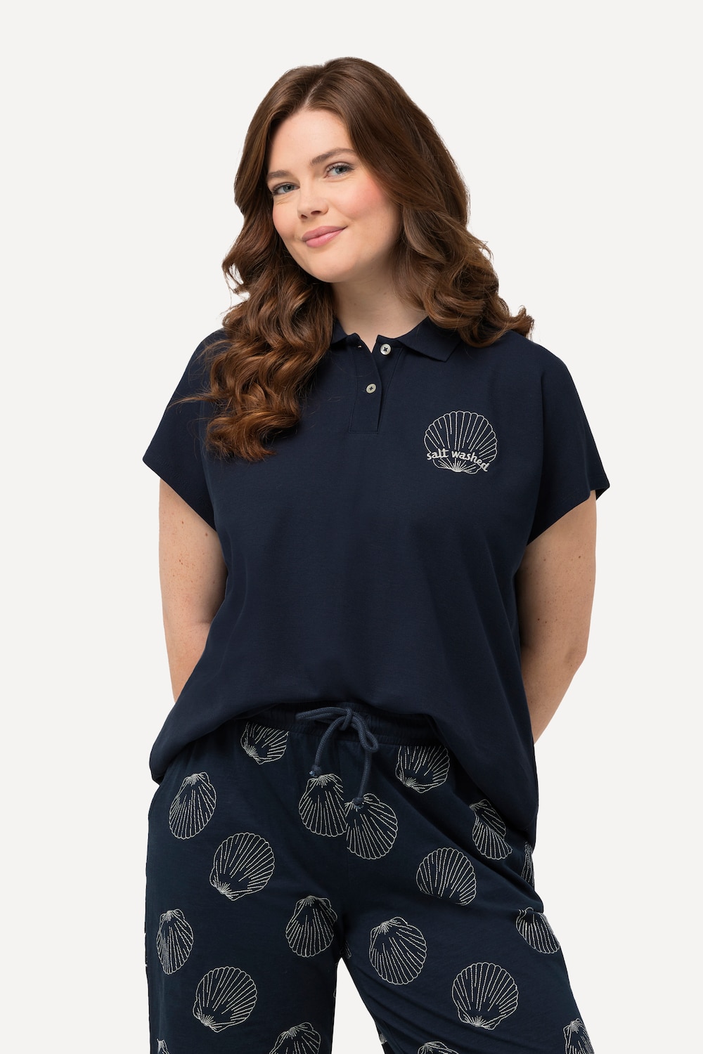 Grote Maten Poloshirt, Dames, blauw, Maat: 42/44, Katoen, Ulla Popken