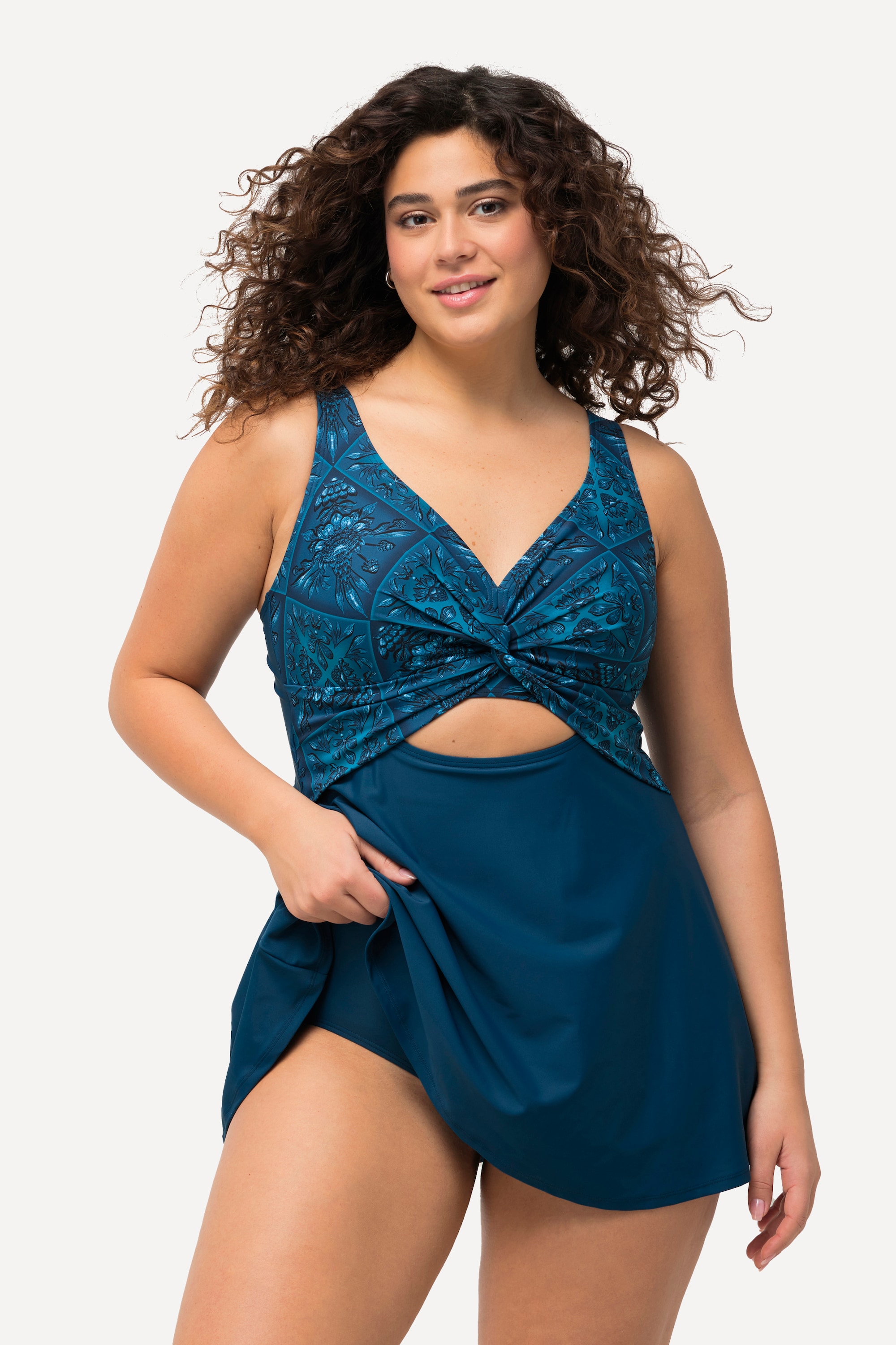 Ulla Popken Damen große Größen Badekleid Mosaikmuster Softcups 826392