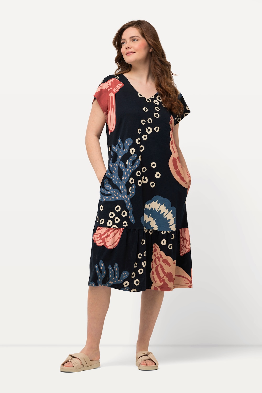 Grote Maten Midi-jurk, Dames, blauw, Maat: 58/60, Katoen, Ulla Popken